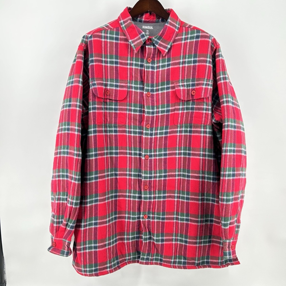 KingSize Shacket Mens 2XLT Red Green Plaid Fleece Lined Flannel Shirt Jacket
